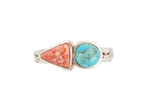 Barse Jewelry Blue Turquoise and Orange Coral Duo Silver Ring