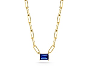 Sterling Statements 14K Yellow Gold Over Sterling Silver Blue CZ Necklace with Paperclip Chain