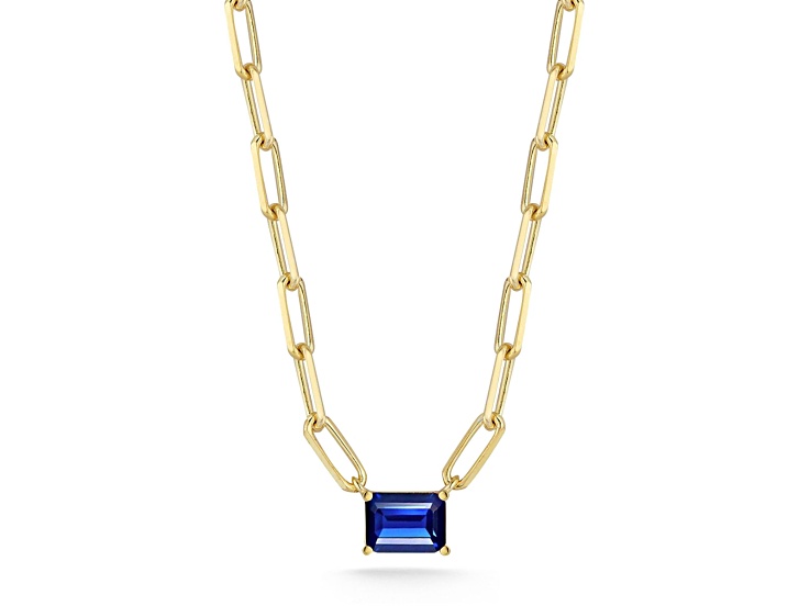 Sterling Statements 14K Yellow Gold Over Sterling Silver Blue CZ Necklace with Paperclip Chain