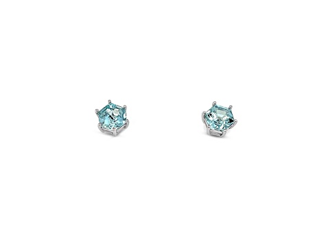 Rhodium Over 14K White Gold 6.5x6.5 Hexagon Aquamarine Earrings 1.50ctw