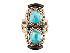 Barse Jewelry Blue Composite Turquoise and Black Onyx Gold Tone Double Up Ring