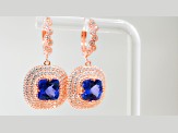 Tanzanite Cushion and CZ 18K Rose Gold Over Sterling Silver Earrings, 4.84 ctw