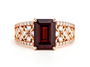 Red Garnet and White Topaz 10K Rose Gold Over Silver Emerald-cut Ring