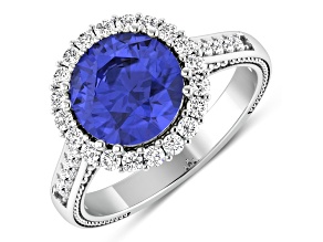 Round Violet Tanzanite and Diamond 14K White Gold Halo Ring 3.11 ctw