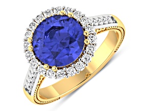 Round Violet Tanzanite and Diamond 14K Yellow Gold Halo Ring 3.11 ctw