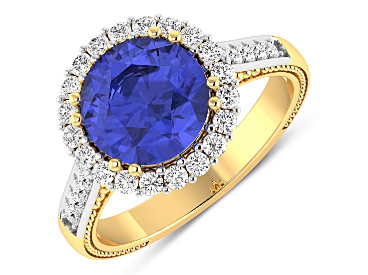 Round Violet Tanzanite and Diamond 14K Yellow Gold Halo Ring 3.11 ctw