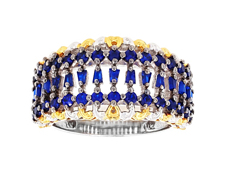 Cobalt Blue Spinel Rhodium & 24K Yellow Gold Over Palladium Sterling Silver Ring 1.25ctw