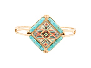 Barse Jewelry Blue Turquoise Gold Tone Scenic Native Weave Cuff Bracelet