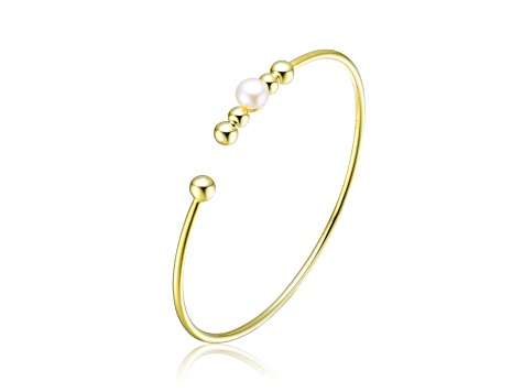 Sterling Silver 14K Gold Plated with 6.5MM Freshwater Pearl Bangle Bracelet