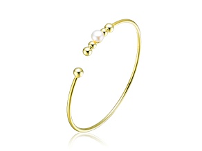 Sterling Silver 14K Gold Plated with 6.5MM Freshwater Pearl Bangle Bracelet