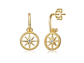 Clear Cubic Zirconia, 14k Gold Plated over Brass Guiding Star Compass Dangle Earrings for Teens