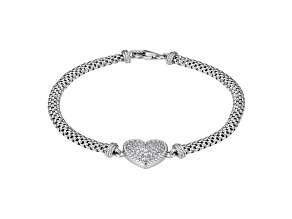 White Cubic Zirconia Rhodium Over Sterling Silver Heart Bracelet 1.32ctw