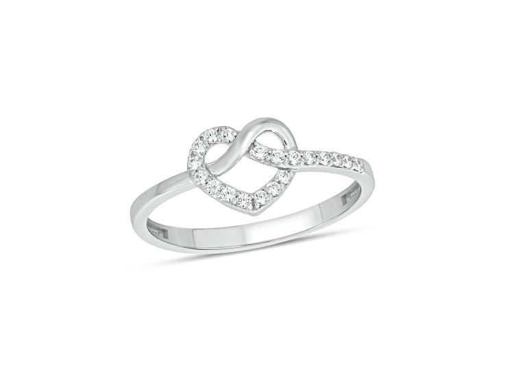 White Lab-Grown Diamond F-G SI1 Rhodium Over Sterling Silver Heart Shaped Romantic Ring 0.15ctw