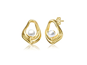 White Freshwater Pearl, 14K Gold Plated over Sterling Silver Abstract Earrings