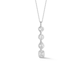 Rachel Zoe Rhodium Over Sterling Silver Mixed Shape Cubic Zirconia Bar Lariat Necklace