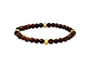 Men's Tiger Eye and 14K Yellow Gold Over Sterling Silver Beaded Stretch Bracelet