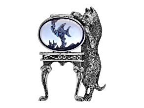 1928 Jewelry Pewter Cat Blue Fish Bowl Pin
