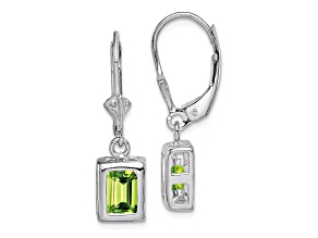 Sterling Silver Rhodium-plated 7x5 Emerald Cut Peridot Leverback Earrings