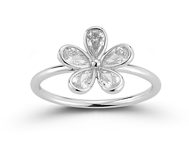 Rachel Zoe Rhodium Over Sterling Silver Cubic Zirconia Flower Ring