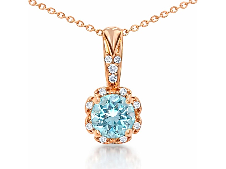 Natural Blue Topaz 14K Rose Gold Over Sterling Silver Round Shape Pendant with Chain