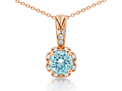 Natural Blue Topaz 14K Rose Gold Over Sterling Silver Round Shape Pendant with Chain