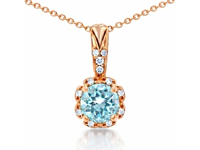 Natural Blue Topaz 14K Rose Gold Over Sterling Silver Round Shape Pendant with Chain