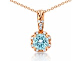 Natural Blue Topaz 14K Rose Gold Over Sterling Silver Round Shape Pendant with Chain