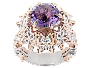 Lavender Amethyst Rhodium & 18K Rose Gold Over Palladium Silver Butterfly Spinner Ring 3.45ct