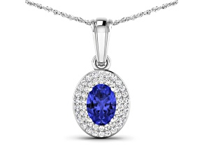 0.62ctw 14K White Gold Tanzanite and White Diamond Pendant with 18 inch Cable Chain