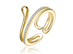 Clear Cubic Zirconia, 14K Gold Plated over Brass with Serpent Bypass Ring