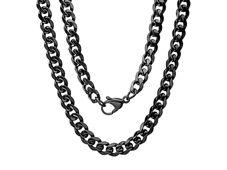 Men's Black Ion-plated Stainless Steel 30 Inch Curb Necklace