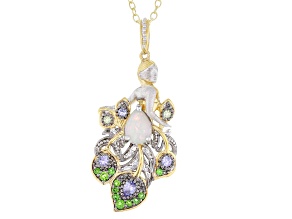 White Ethiopian Opal Rhodium & 24k Gold Over Palladium Sterling Silver Pendant W/Chain 1.32ctw