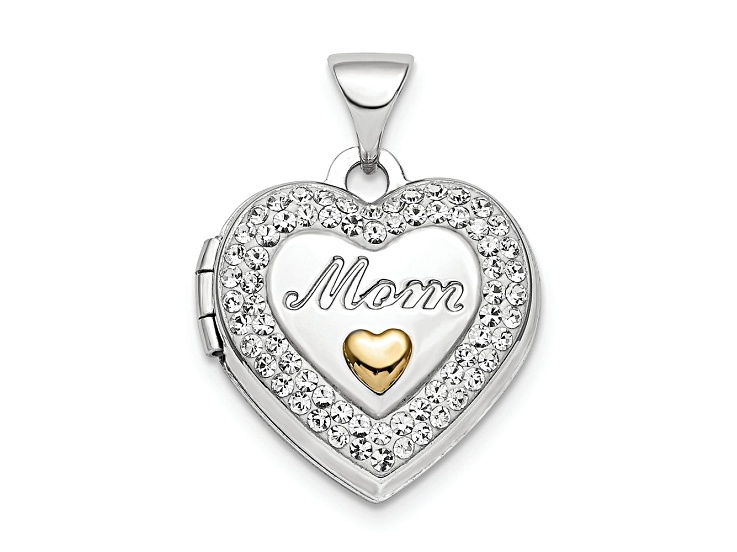 Rhodium Over Sterling Silver With Gold-tone Preciosa Crystal Mom Heart Locket