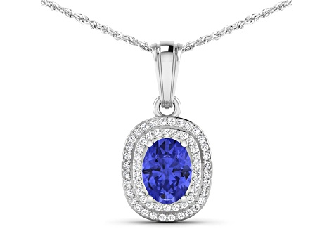 1.09ctw 14K White Gold Tanzanite and White Diamond Pendant with 18 inch Cable Chain