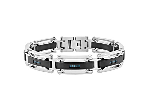 0.16ctw Blue Diamond Two-Tone Stainless Steel Link Bracelet