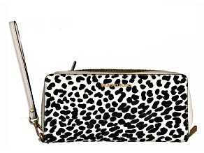 Michael Kors Jet Set Travel Large Continental Wristlet Wallet in Cream Leopard Calf Hair