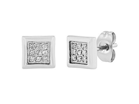 Stainless Steel and White Diamond Earrings 0.10ctw