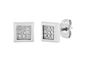 Stainless Steel and White Diamond Earrings 0.10ctw