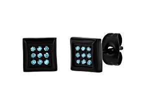 Black Ion-Plated Stainless Steel and Blue Diamond Earrings 0.10ctw
