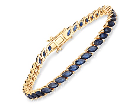 Blue Sapphire 10K Yellow Gold Marquise Tennis Bracelet 12.71ctw