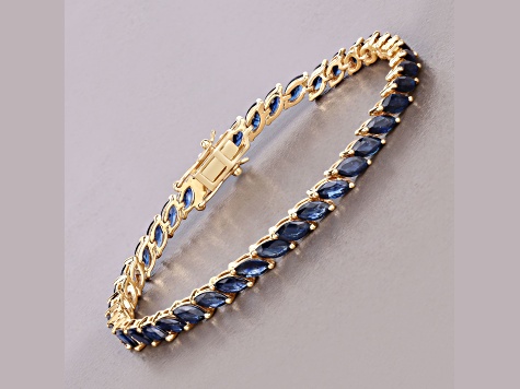 Blue Sapphire 10K Yellow Gold Marquise Tennis Bracelet 12.71ctw