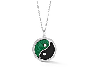 Rachel Zoe Rhodium Over Sterling Silver Simulated Malachite Simulated Onyx Yin Yang Necklace
