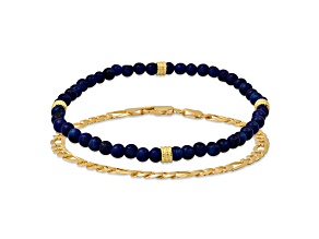 Men's Blue Lapis Lazuli and Sterling Silver Beaded Bracelet Set