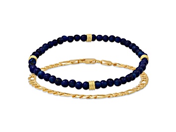 Picture of Men's Blue Lapis Lazuli and Sterling Silver Beaded Bracelet Set