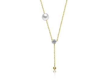 Picture of Clear Cubic Zirconia & White Mother of Pearl, 14K Gold Plated over Brass with Y-Necklace