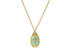 Symbols Of Faith Gold Tone Brass Faux Turquoise Oval Pendant With Chain 20 Inch
