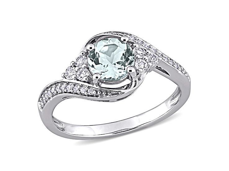 Aquamarine, White Topaz and Diamond 10K White Gold Engagement Ring 1.04ctw