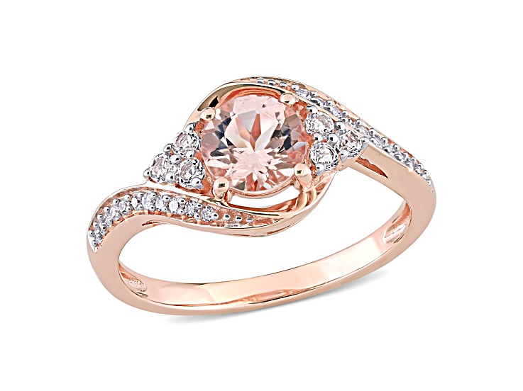 White Topaz, Morganite and Diamond 10K Rose Gold Ring 1.19ctw