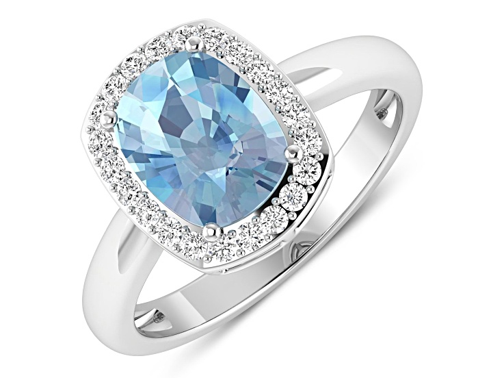 1.87ctw Blue Aquamarine and Diamond 14K White Gold Halo Ring