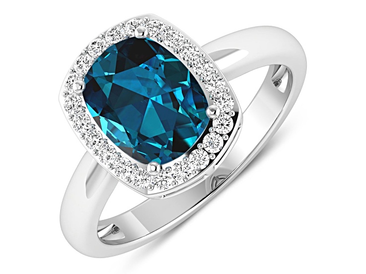 2.17ctw London Blue Topaz and Diamond 14K White Gold Halo Ring